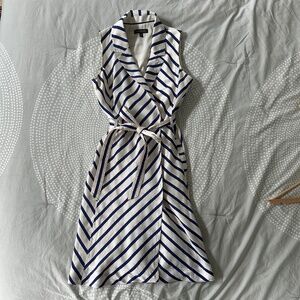 Banana Republic Ivory and Navy Striped Wrap Dress Size 10